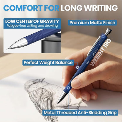 WUO 0.7 mm Mechanical Pencils with Eraser Pen Storage Case, 4 PCS