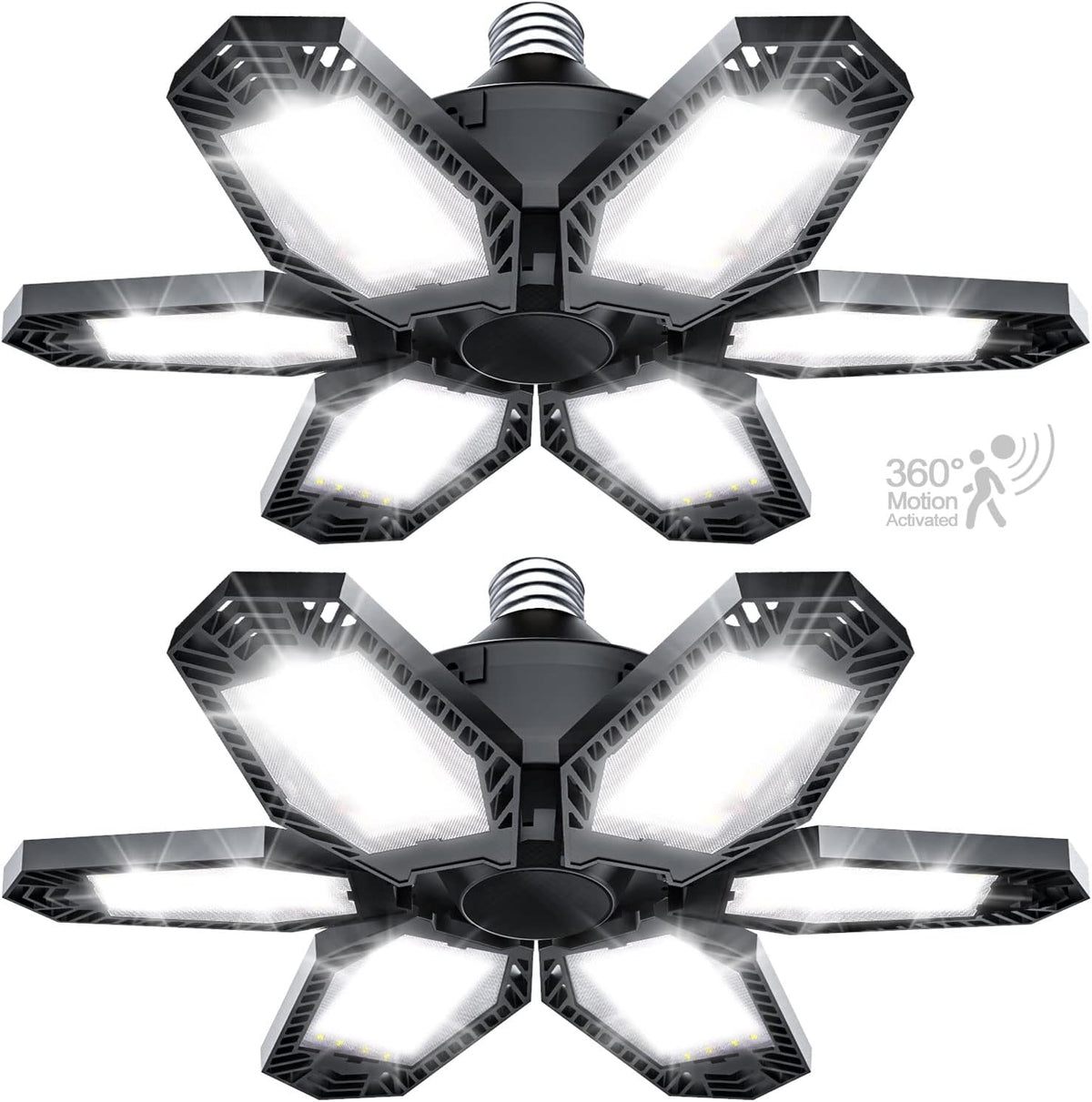 TANBABY 2 Pack Motion Sensor Garage Light, Total 30000LM Deformable Garage Lighting, 150W LED Ceiling with Motion, Ultra Bright Motion Activated LED Shop Light for Attic, Basement