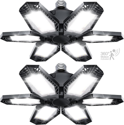 TANBABY 2 Pack Motion Sensor Garage Light, Total 30000LM Deformable Garage Lighting, 150W LED Ceiling with Motion, Ultra Bright Motion Activated LED Shop Light for Attic, Basement
