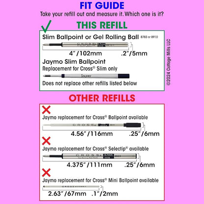 Replacement for Cross Slim 8783 - Ballpoint Pen Refill - 6 Blue