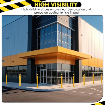 4 Pack Safety Bollard Post, 42 Inch Height 4.5 Inch Diameter Yellow Pipe Safety Steel Bollards with Anchor Bolts and Wrench, Steel Bollards for Road Warning Construction Public Place Traffic Control