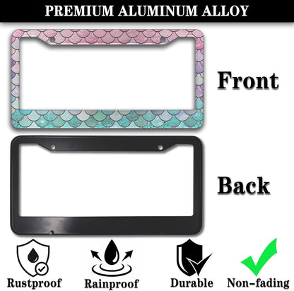 License Plate Frame Holder Pink License Plate Frames for Women Ombre Mermaid Scales Women Aluminum Metal Car Accessory 2 Pack with Screw Covers Set