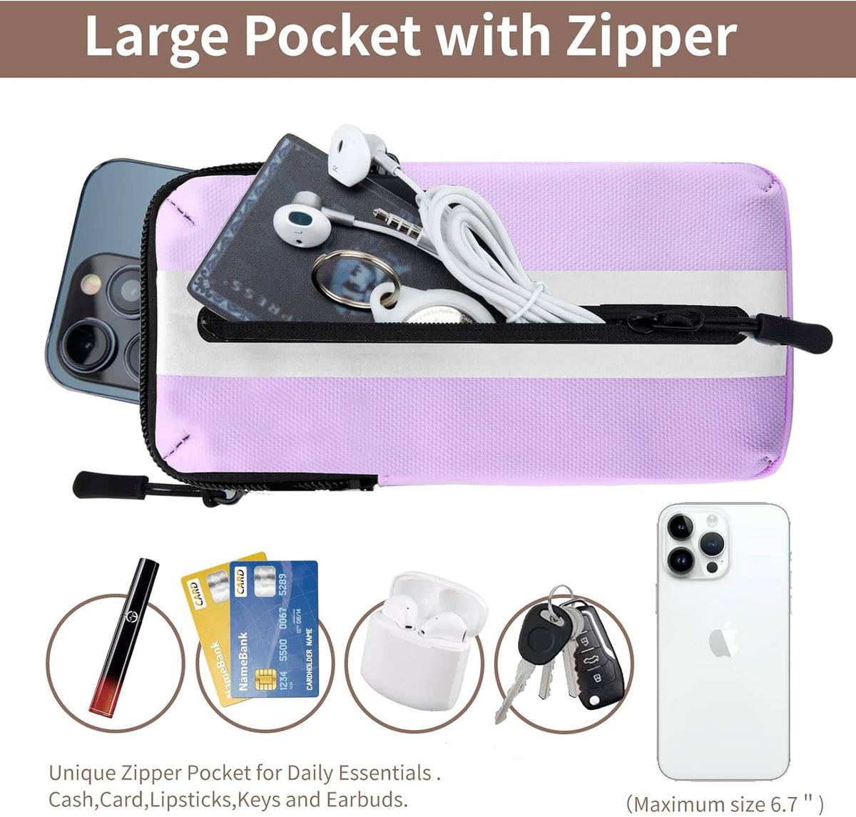 Running Phone Holder Armband, iPhone Arm Bands for Exercise, Running Arm Bands for Cell Phone, Phone Purse Cell Phone Holder for Walking (Purple)