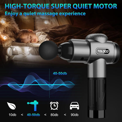 TOLOCO Massage Gun, Deep Tissue Back Massager for Athletes with 10 Massage Heads, Electric Muscle Percussion Massager for Any Pain Relief, FSA and HSA Eligible, Gifts for Fathers Day, Grey