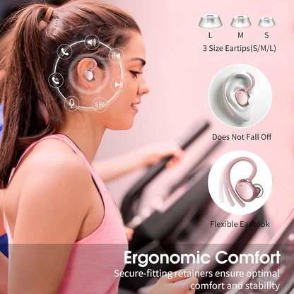 Wireless Earbuds, HiFi Stereo Sport Bluetooth 5.3 Headphones with Earhooks, 48H Deep Bass Headphones with LED Display, Noise Cancelling, IP7 Waterproof Earphones Built-in Mic for Running