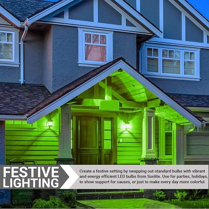 Sunlite 40451 LED A19 Colored Light Bulb, 3 Watts (25w Equivalent), E26 Medium Base, Non-Dimmable, UL Listed, Party Decoration, Holiday Lighting, 3 Count, Green