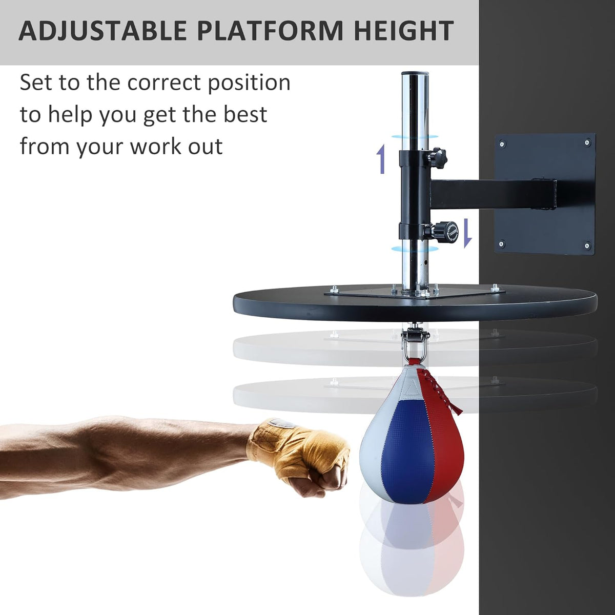 Soozier Speed Bag Boxing Punching Bag with Height Adjustable, Wall Mount Door Speed Bag, Martial Arts, MMA, and Boxing Equipment for Home Training, 9" H x 7" Dia.