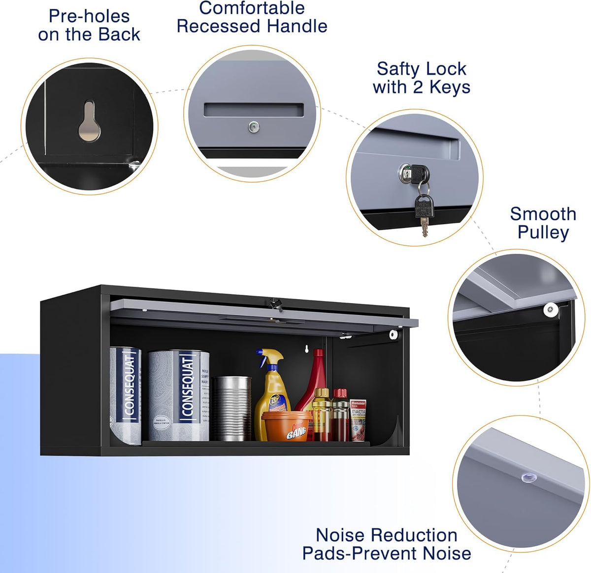 Yizosh Metal Garage Wall Cabinet with Doors, Wall Mounted Metal Storage Cabinet, Floating Garage Tool Cabinet for Garage, Basement, Kitchen, Warehouse (Black Gray, 13.7" H)