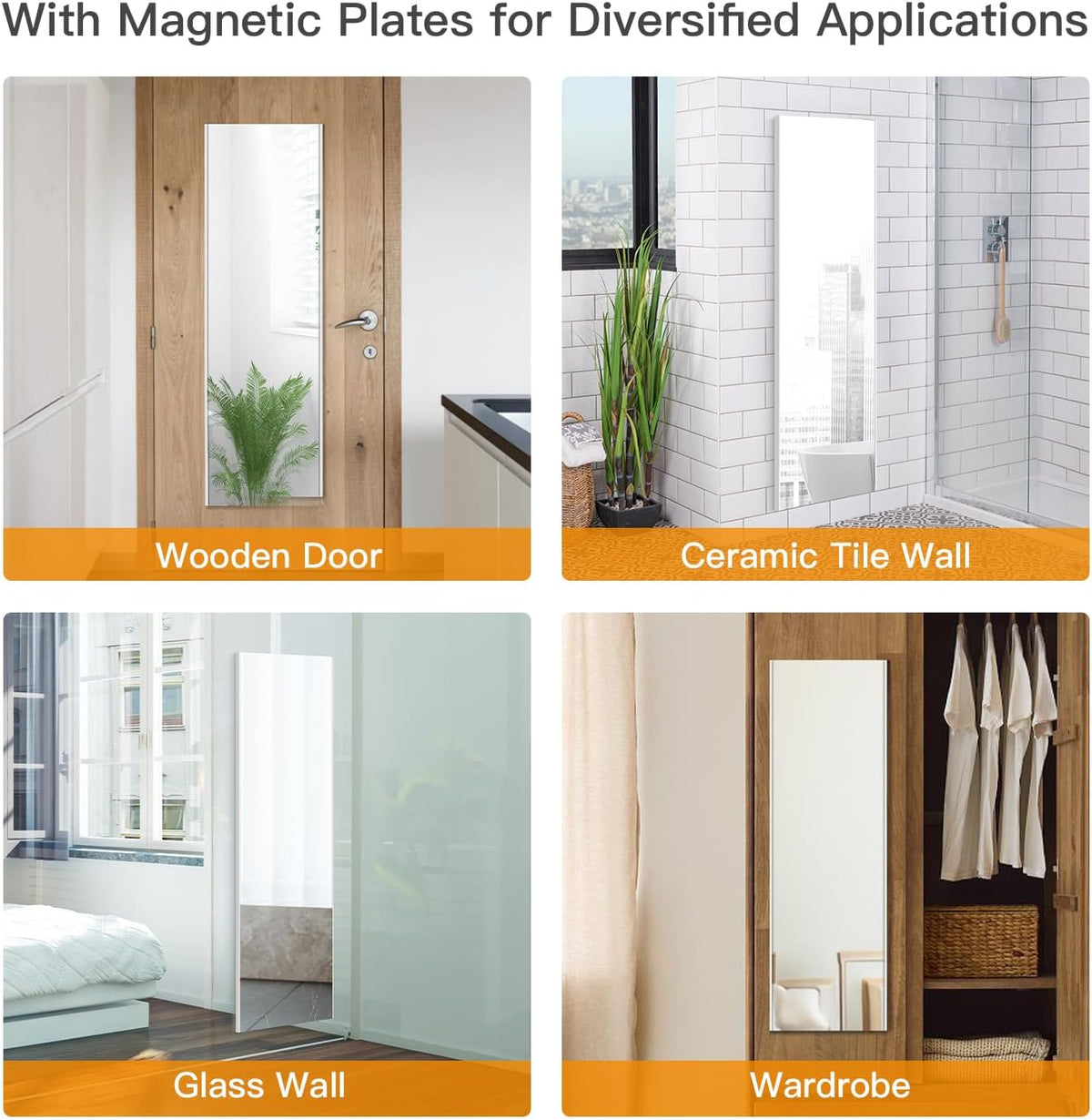 63"x20" Magnetic Mirror Lightweight Full-Length Mirror | Strong Adhesion, Easy Installation | Suitable for Refrigerators, Glass Walls, Wooden Doors, and More | 2.8LBS Ultra-Strong Support, White