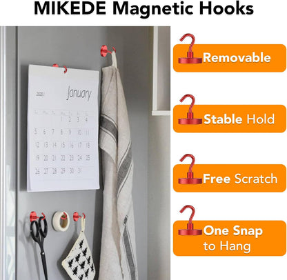 MIKEDE Magnetic Hooks Heavy Duty, 150LB Strong Magnet with Hook for Fridge, Super Neodymium Strength Industrial Hooks for Hanging, Magnetic Hanger for Toolbox, Cruise, Grill(Red,10 Pack)