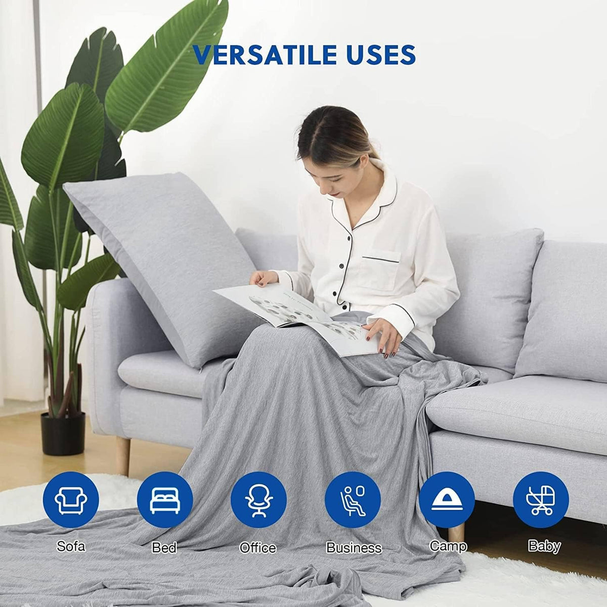 HOMFINE Cooling Blankets for Hot Sleepers - Summer Blanket Thin Lightweight Breathable Soft Double Side Enhanced Cooling for Bed Couch Sofa, Keep Cool for Night Sweats (Grey, 50 x 70 inches)
