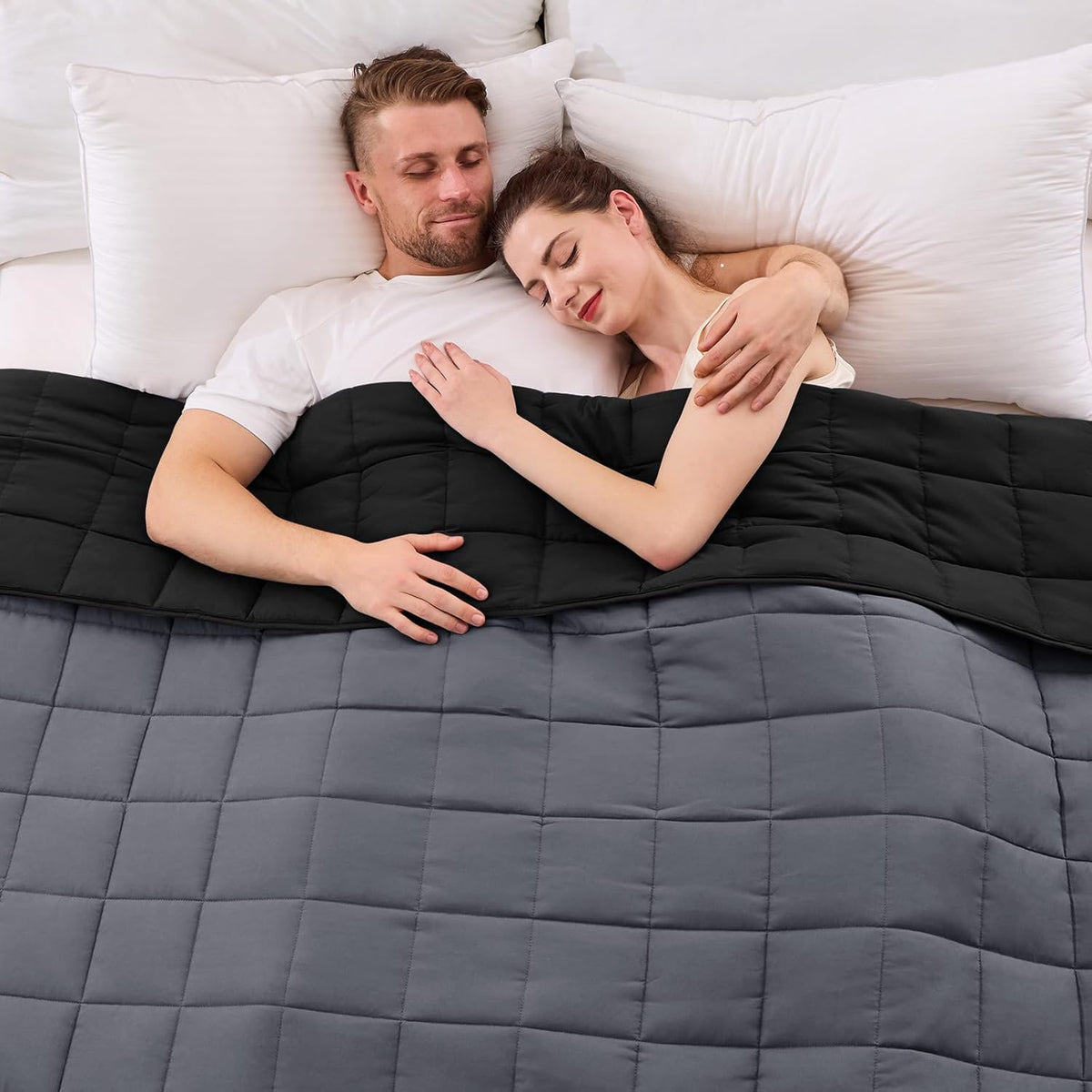 King Size Weighted Blanket for Adults (20 lbs, 80” x 87”, Grey& Black) Cooling Heavy Blanket for Sleeping Perfect for 190-210 lbs, Breathable Blanket for Adults & Couple All Season, Machine Washable