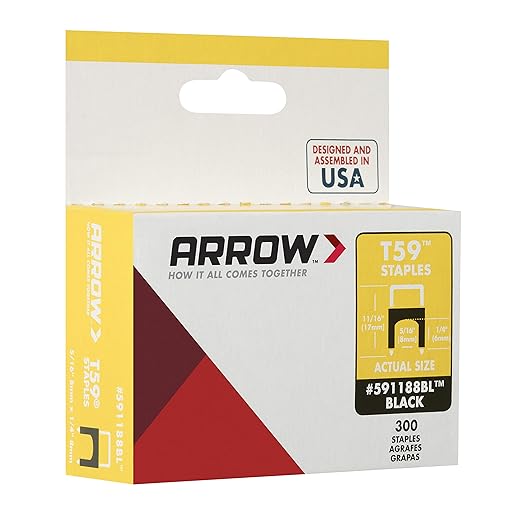 Arrow 591188BLSS Genuine T59 Stainless Steel 1/4-Inch Leg Length by 5/16-Inch Crown Width Insulated Staples for Cable and Wiring, Black, 300 Count