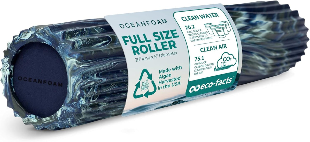 Oceanfoam Tidal Roller - Dark Navy, Hunter & Seafoam Marbled - Muscle Massage Foam Roller for Back Pain & Stretching - Firm & Ergonomic Wide Wave Textured - Yoga & Athletics - Full Size, 20" x 5"
