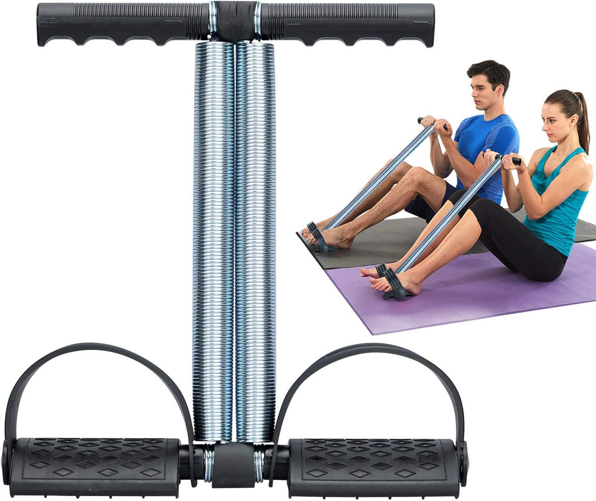 Elastic Sit Up Equipment, Pull Rope Dual Spring Tension Foot Pedal Sit Up Equipment for Abdominal, Leg Exerciser Tummy Trimmer Sport Fitness Slimming Training Bodybuilding at Home Gym