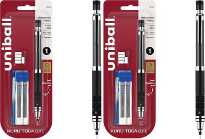 UNI uniball Kuru Toga Elite Mechanical Pencil Starter Kit,0.5mm,HB #2,Gun Metal Barrel,(Pack of 2)