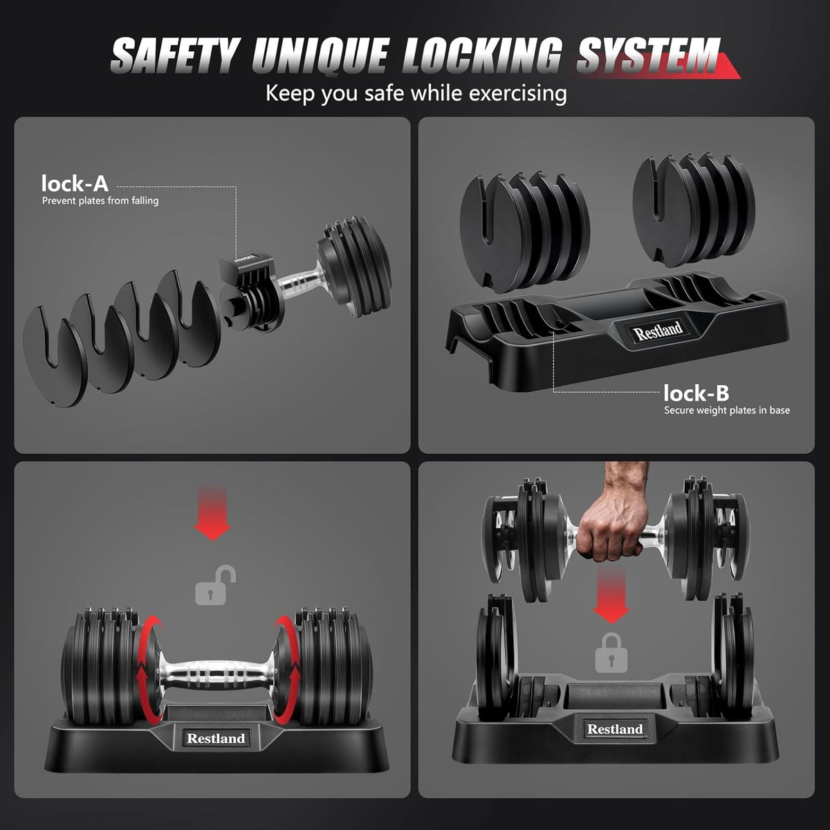 Adjustable Dumbbell Set of 2 Anti-Slip Handle 5 Different Free Weights Per Dumbbell for Men Women Home Workout Gym