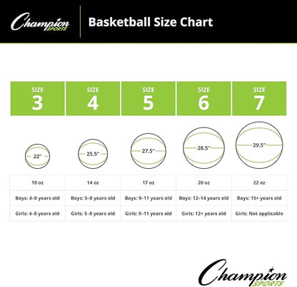 Champion Sports Rubber Basketballs – Durable Indoor & Outdoor Training & Recreational Game Balls, Multiple Sizes & Colors