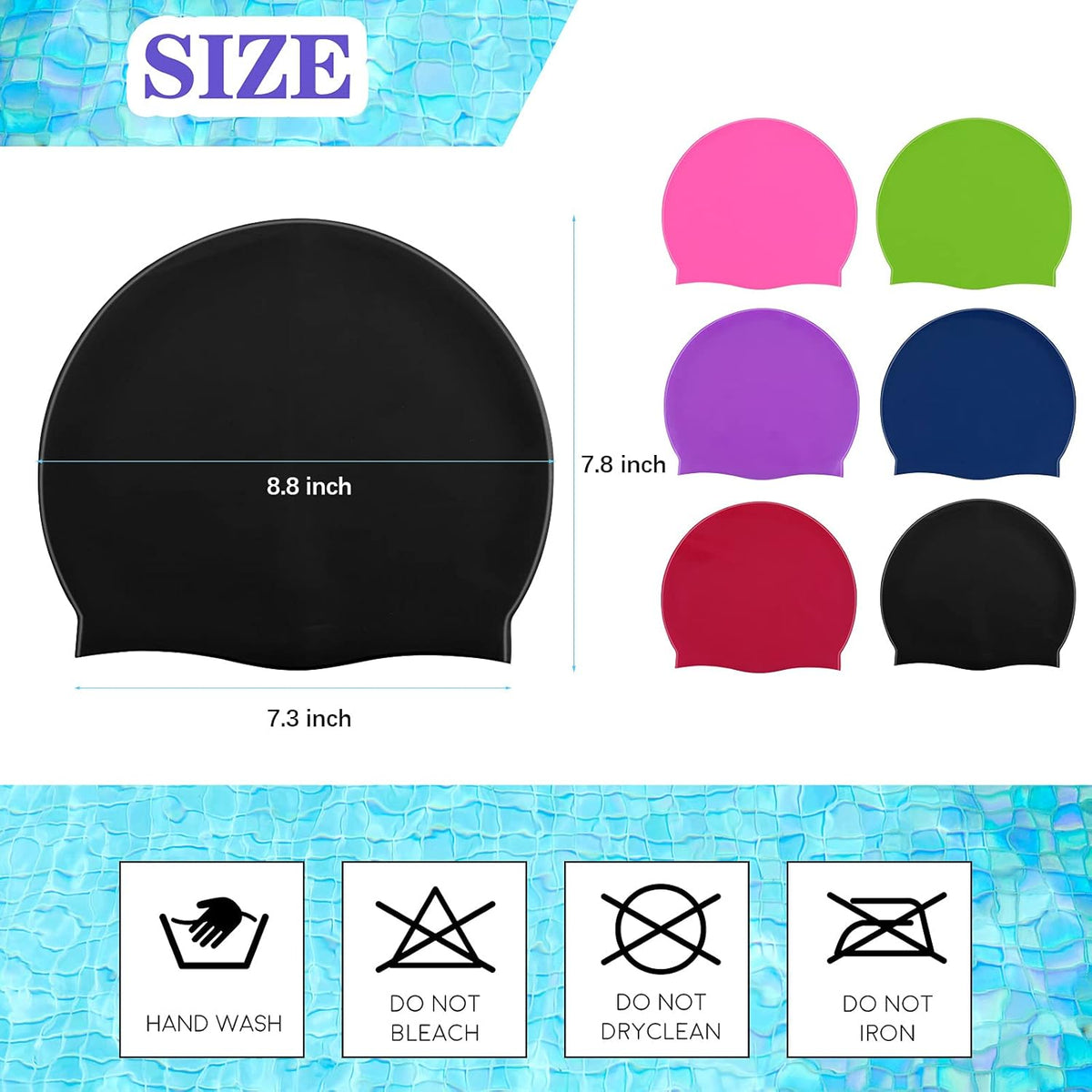 Syhood 6 Pieces Unisex Adult Silicone Swim Cap Waterproof Swimming Hat Non Slip Pool Hat Elastic Silicone Cap for Long and Short Hair
