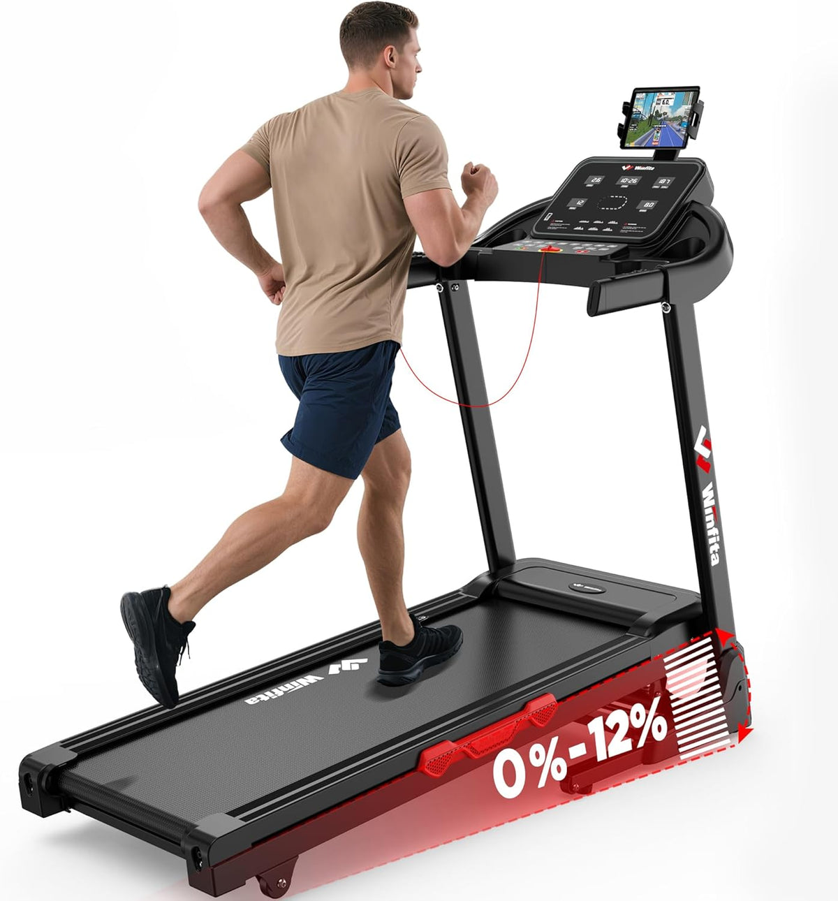 Treadmills for Home, Folding Treadmill with Auto Incline, 300 LBS Capacity, 8MPH or 10MPH Max Speed, Double Deck Shock-Absorbing Running Machine with Bluetooth, App, 64 Programs, Pulse Monitor