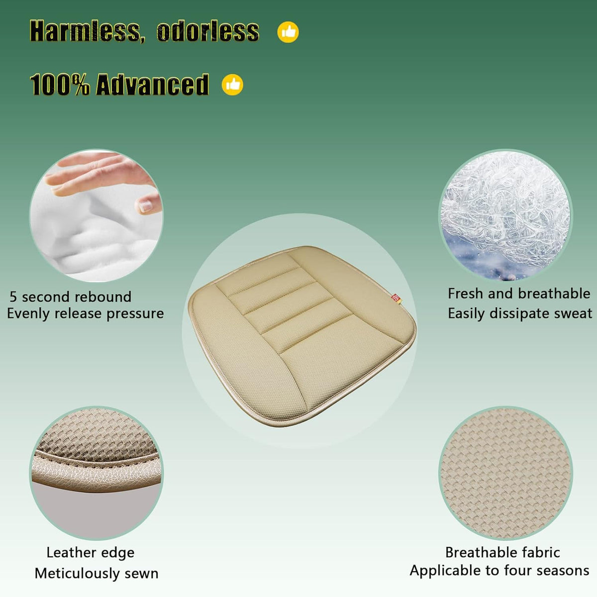 Car Seat Cushion Pad for Home Use Car Driver Seat Office Chair Memory Foam Seat Cushion(Khaki)