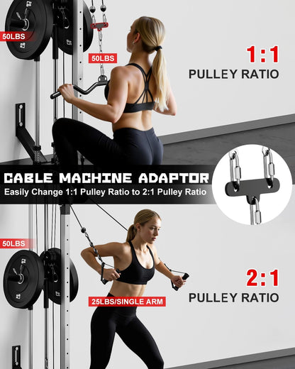 Wall Mount Cable Station, WM1 Cable Crossover Machine with 17 Positions, High and Low Cable Crossover Machine with Removable Footplate for Garage Home Gym