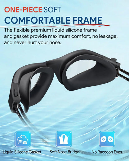 Swim Goggles, Polarized Adult Swimming Goggles Bungee Strap No Hair Pulling Anti-fog Pool Goggles for Men Women