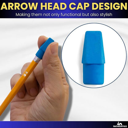 1InTheOffice Pencil Cap Erasers, Assorted Colors, Arrowhead Caps Tops Eraser, Eraser Cap for Art, Pencil Cap Set, 12 Pack (Assorted Colors, 36 Pack)