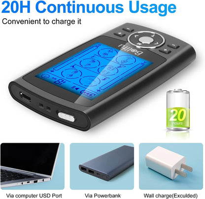 Belifu Dual Channel TENS EMS Unit 24 Modes Muscle Stimulator for Pain Relief Therapy, Electronic Pulse Massager Muscle Massager with 10 Pads, Dust-Proof Drawstring Storage Bag, Fastening Cable Ties
