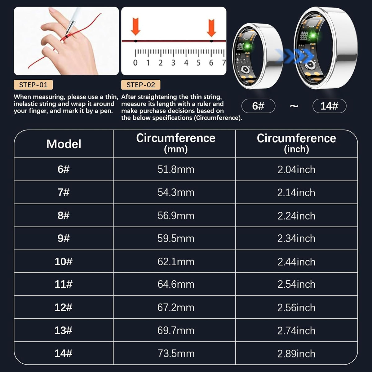 Ring Health Tracker for Women Men, Fit Ring with Heart Rate, Blood Oxygen, Sleep Monitor, Calories, Step Counter, IP68 Waterproof Smart Ring for iPhone & Android, No Subscription Fee (Silver, 10#)