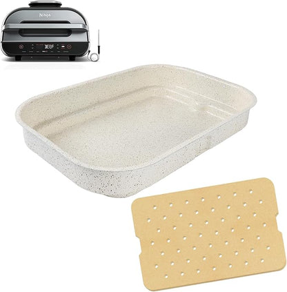 FG551 Upgraded Ceramic Griddle Pan for Ninja Foodi FG551/DG551 Smart XL 6-in-1 Grill Accessories, Non-Stick Flat Top Griddle Plate for Ninja Foodi DG551 Parts, 100 PCS Parchment Perforated Paper