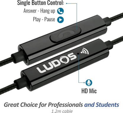 LUDOS Clamor Wired Earbuds in-Ear Headphones, 5 Years Warranty, Earphones with Microphone, Noise Isolating Ear Buds, Memory Foam for iPhone, Samsung, School Students, Kids, Women, Small Ears - Grey