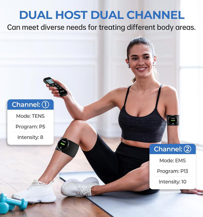 NURSAL Wireless TENS Unit Muscle Stimulator, Dual Host TENS EMS Machine for Pain Relief, 18 Modes 20 Intensity Remote Control Pulse Physical Electrotherapy for Back Shoulder Pain (2 Pads)