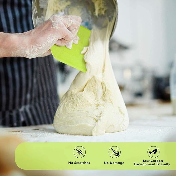 SURDOCA Dough Scraper Bench Scraper - 3P 9.5x6.1" Plastic Flexible Bowl Scraper, Sharp Edge & Angles Cake Scraper. Non-Slip Bakeware Decorating Tools Sculpting & Modeling Tools - White+Yellow+White