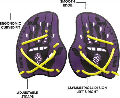 Arena Unisex Adult Vortex Evolution Swimming Hand Paddles for Women and Men Adjustable Straps Curved Design