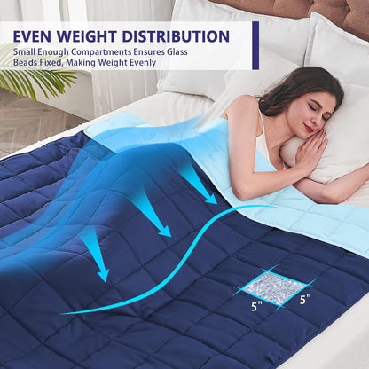 yescool Weighted Blanket for Adults (20 lbs, 60" x 80",Navy & Blue) Cooling Heavy Blanket for Sleeping Perfect for 190-210 lbs, Queen Size Breathable Blanket with Premium Glass Bead, Machine Washable