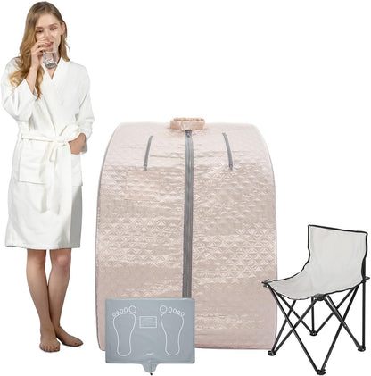 Smartmak Far Infrared Sauna, Full Body One Person Portable SPA Set with Time & Tempreture Remote Control, Heating Foot Pad and Foldable Reinforced Chair (L 27.6’’ x W 31.5’’ x H 37.8’’)- Pearl Pink