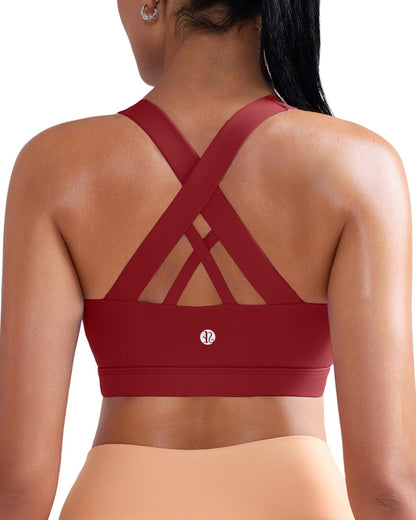 RUNNING GIRL Sports Bra for Women, Criss-Cross Back Padded Strappy Sports Bras Medium Support Yoga Bra with Removable Cups