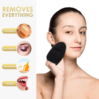 SINLAND Reusable Makeup Remover Pads For Face,Eye,Lips Microfiber Gentle Facial Cleansing Cloths for All Skin Types Friendly for Makeup Remover With Laundry Bag Black Pack of 12