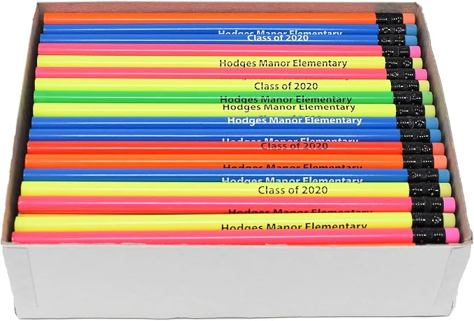 Pencil Guy Promotional Personalized Imprinted Red Neon Round Pencils- 500 per box. 6 colors to choose from!