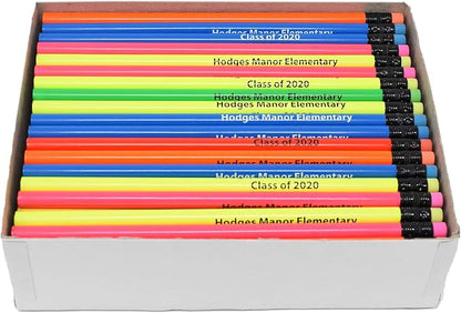 Pencil Guy Promotional Personalized Imprinted Red Neon Round Pencils 144 to a box. 6 colors to choose from!