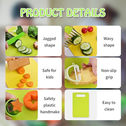 Montessori Kids Knives for Real Cooking, 13 Pieces Wooden Kids Kitchen Knife Set Include 4 Serrated Edges Plastic Toddler Knife,Crinkle Cutter Y Peeler Cutting Boards and Wood Toddler Safe Knife