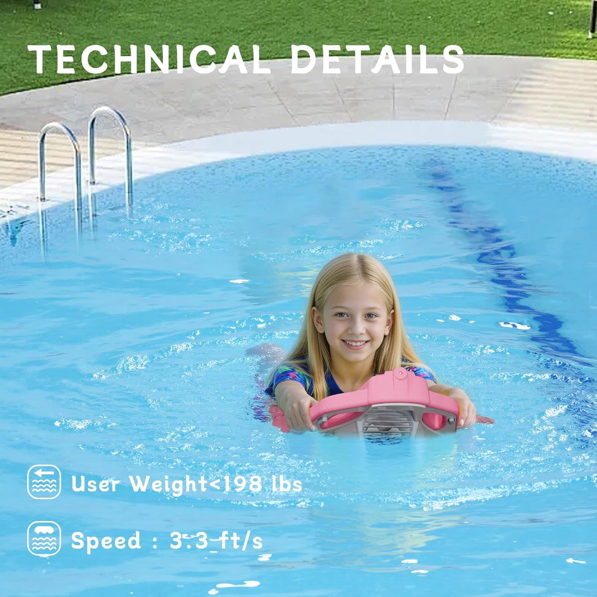Electric Swimming Kickboard for Kids,Motorized Swim Board with Water Gun, Motorized Swim Training for Children Adults, 60N Thrust, 198 lbs Buoyancy, 25V Rechargeable Battery