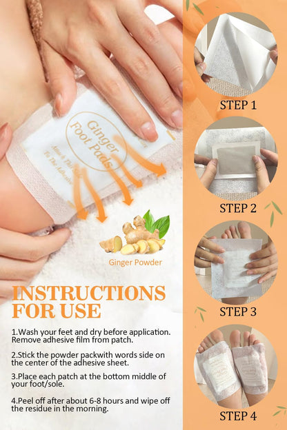 Foot Pads - 60Pads Pure Natural Ginger Powde Bamboo Vinegar Pads, Goodnight Foot Pads for Travel or Home Use