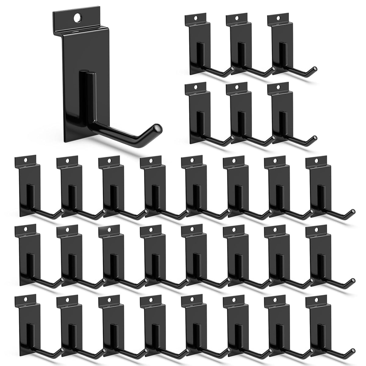 3-H Slatwall Accessories 30 Pack, 2 Inch Slatwall Hooks & Hangers, Heavy Duty Slat Wall Hanging Hooks, Proslat Accessories for Shop Retail Display