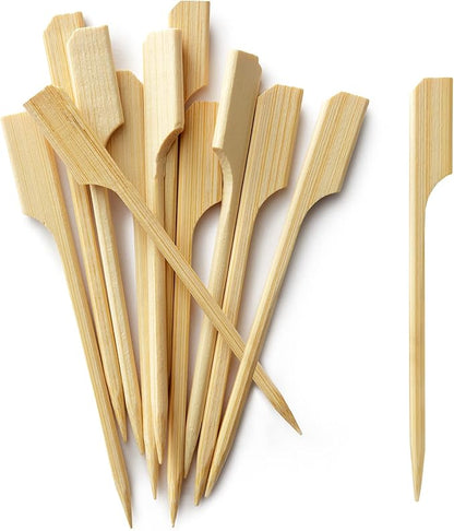 BLUE TOP 200Pcs Bamboo Paddle Picks, 3.5 Inch Sturdy Flat Skewers Food Appetizer Toothpicks for for Fruit, Grilling, Drink, BBQ, Barbecue, Yakitori Chicken, Fondue, Roasting,Cocktail, Marshmallow