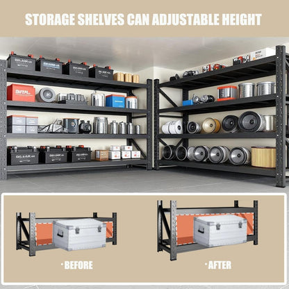 Heavy Duty Garage Shelving Unit 5000LBS, 59" W Storage Shelves 4 Tier Metal Shelves Adjustable, Industrial Storage Shelf for Warehouse, Basement, Pantry