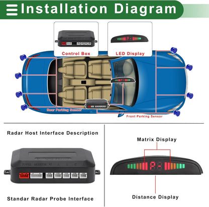 Motoforti Universal Car Auto Vehicle Reverse Backup Radar System Reverse Parking Sensors Alarm Buzzer Reminder Distance Detection Dark Blue 2Pcs Parking Sensors