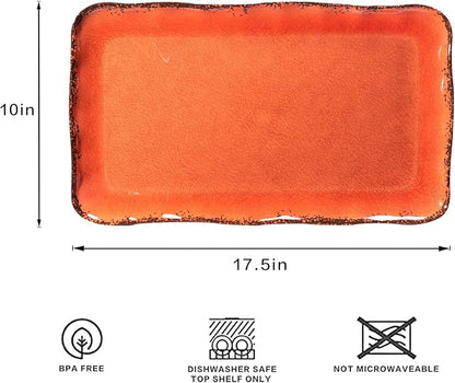 LEHAHA Melamine Serving Tray/Platters Set of 2, 17.5" x 10", 2-Piece Large Rectangular Melamine Platter Set for Serving Food, Orange
