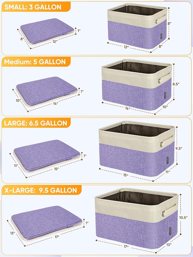 BALEINE 4 Pack Fabric Closet Storage Bins for Shelves, Linen Closet Organizers and Storage, Decorative Baskets for Organizing, Shelf, Clothes, Home, Office (Lavender, 17''x13''x10.5'')